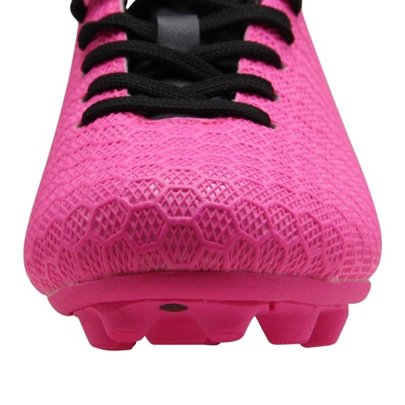 Pink Soccer Cleats with Black Accents on - Picture 6 of 6